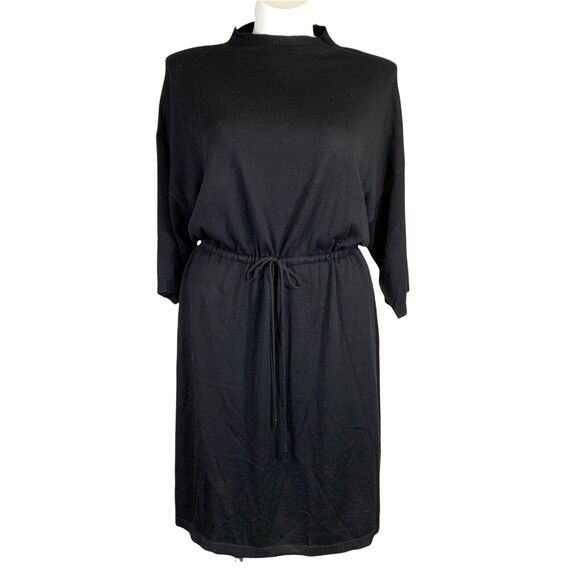 Anne Klein Womens Sweater Dress High Neck Pullover Blouson Tie Waist Black 2X - Picture 1 of 15